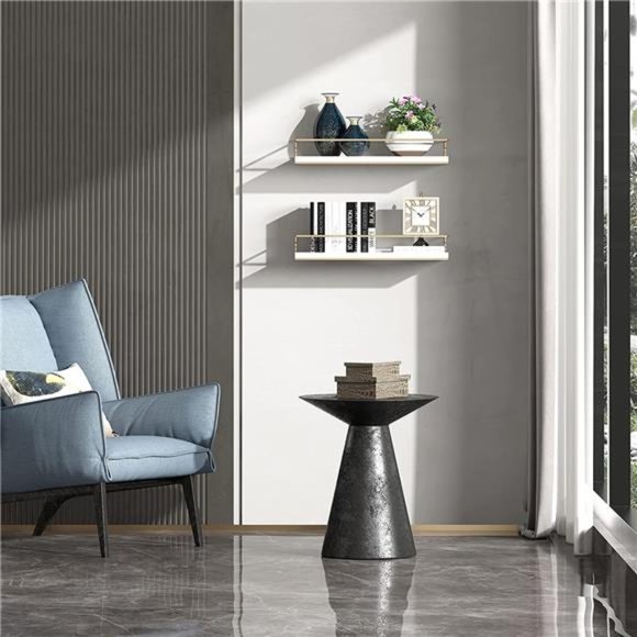 White Floating Shelves-Set of 2,Wall Mounted Hanging Shelves, Golden Towel Rack - Picture 5 of 6